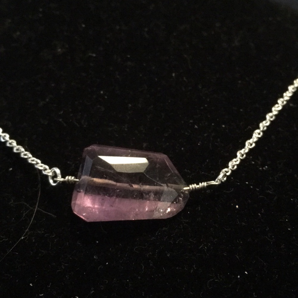 Amethyst Necklace on 16” silver plated chain